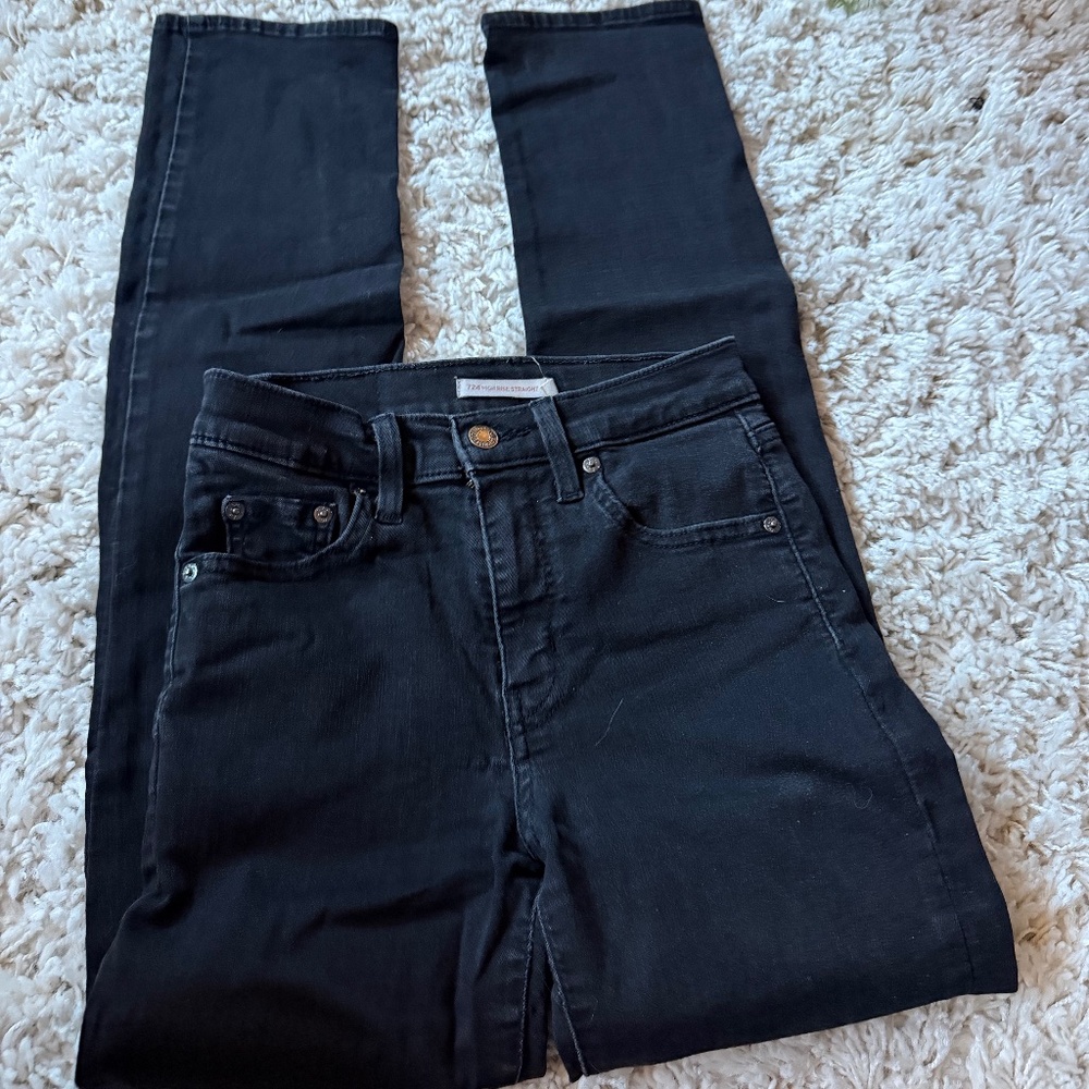 Elegant Elegant Levi Strauss, dark denim 724 high rise Black Straight Leg Women'